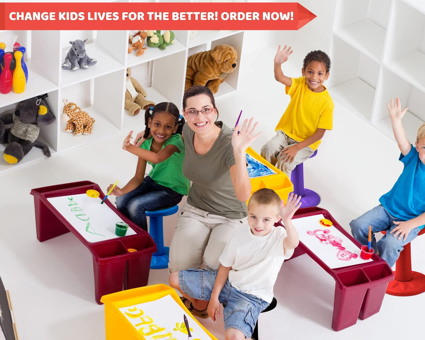 ActiveChairs Kids Wobble Stool, Flexible Seating for Preschool & Elementary Classrooms. Improves Focus & Posture, Helps ADHA/ADD, Wiggle Seat, [Active Desk Chairs], 14" Stool, Ages 3-7, Red