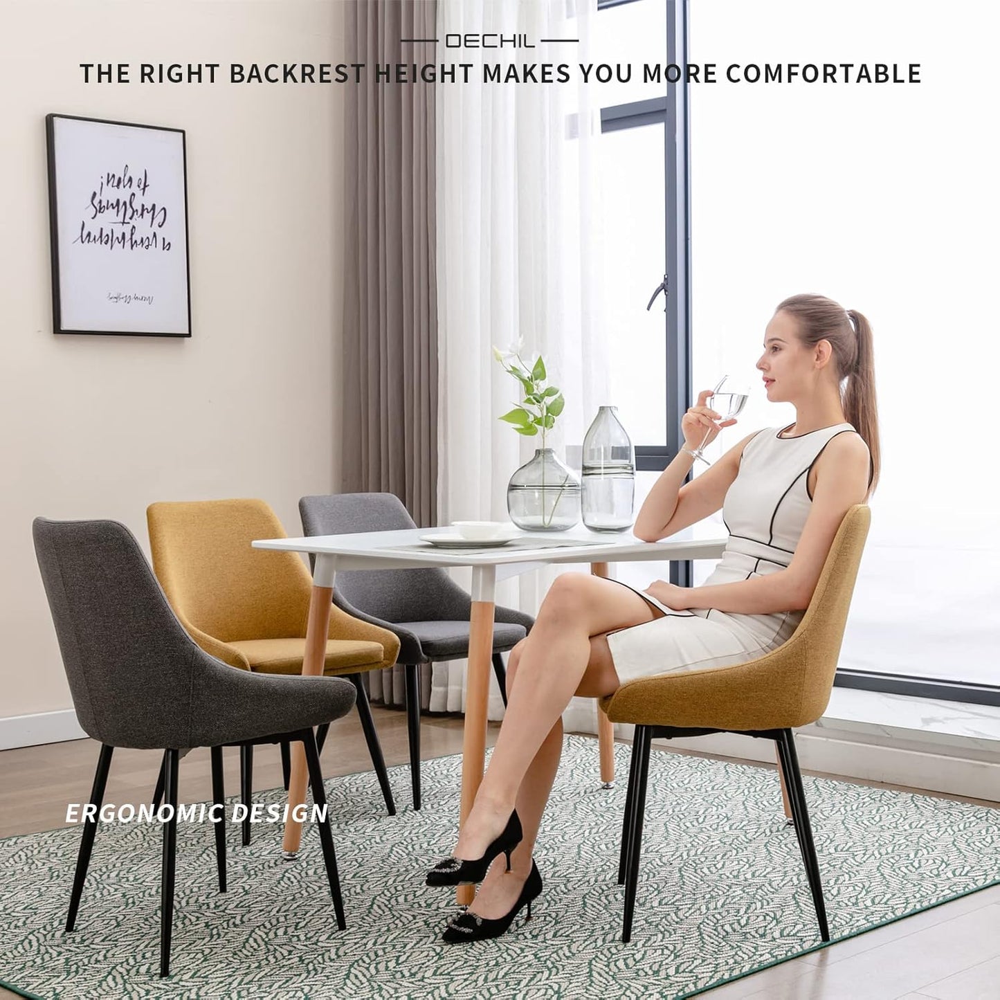 Modern Dining Chairs Set of 2, Shell Upholstered Chair with Metal Legs for Dining Living Room Kitchen (Light Grey)…