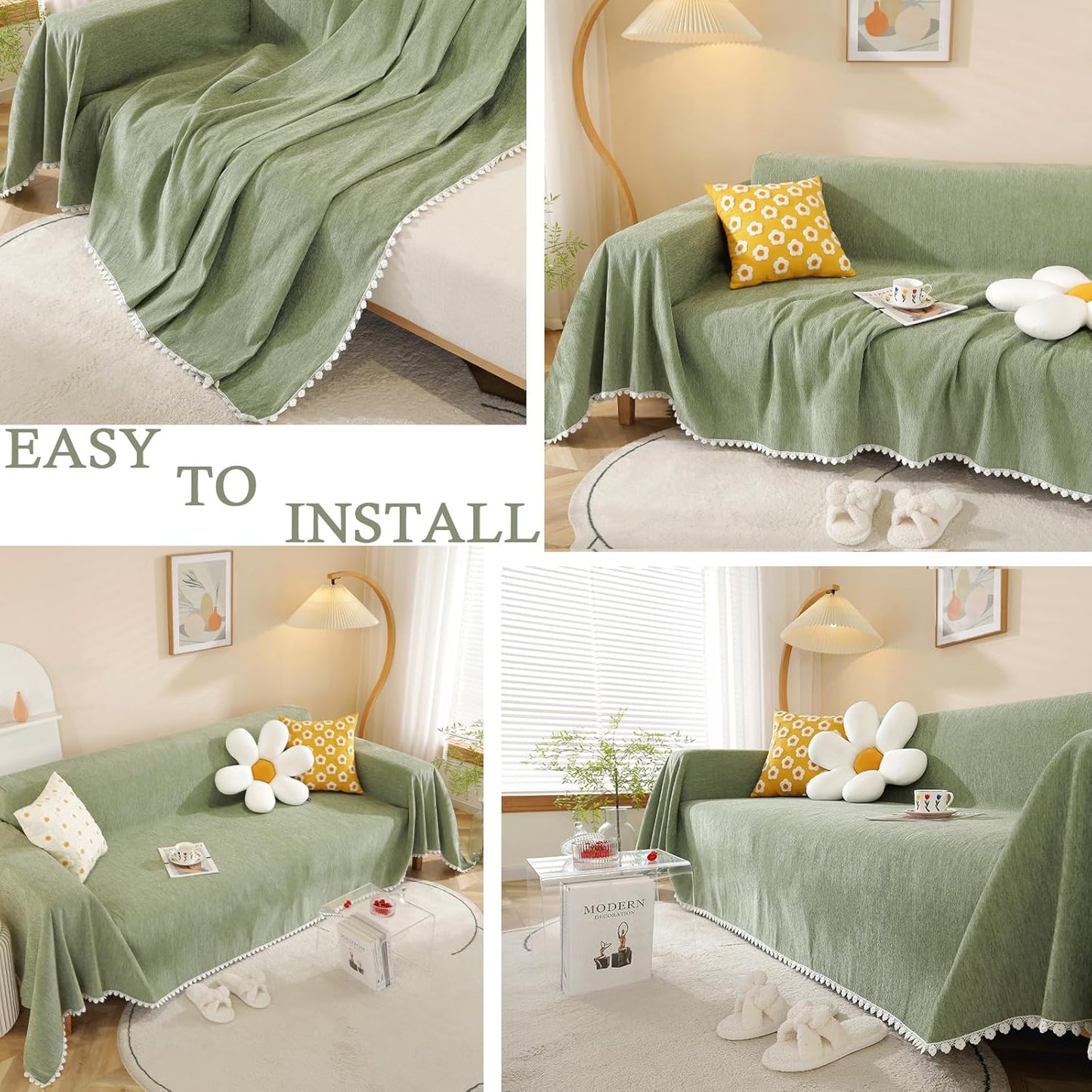 HANDONTIME Couch Cover Green Sofa Covers L Shape Sage Couch Cushion Cover Dog Furniture Protector Soft Thick Slip Covers for Sofas/Couches Cover Cover for Dogs Kids Sofa Cover, 71" X118"