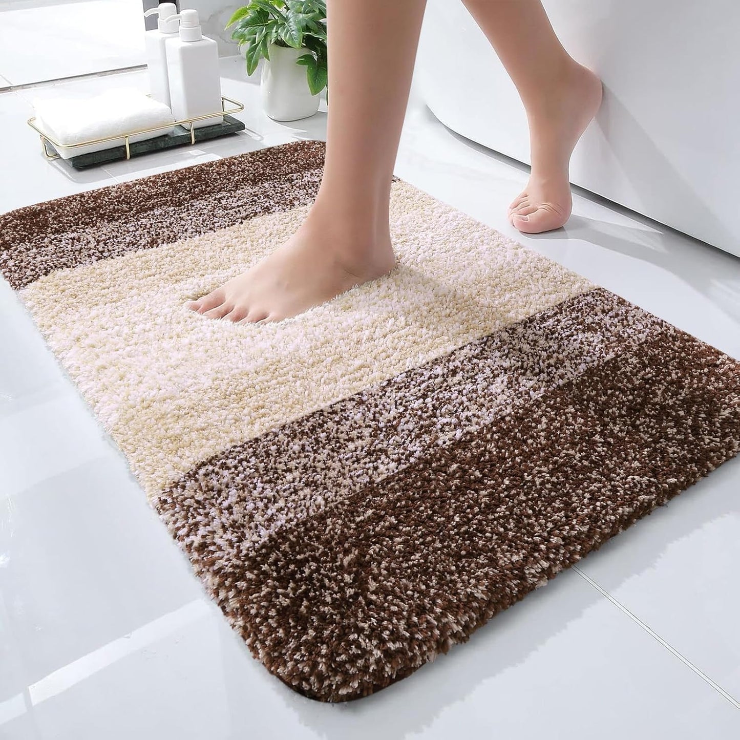 OLANLY Bathroom Rug Mat 24x16, Extra Soft and Absorbent Microfiber Bath Rugs, Non-Slip Plush Shaggy Bath Carpet, Machine Wash Dry, Bath Mats for Bathroom Floor, Tub and Shower, Brown