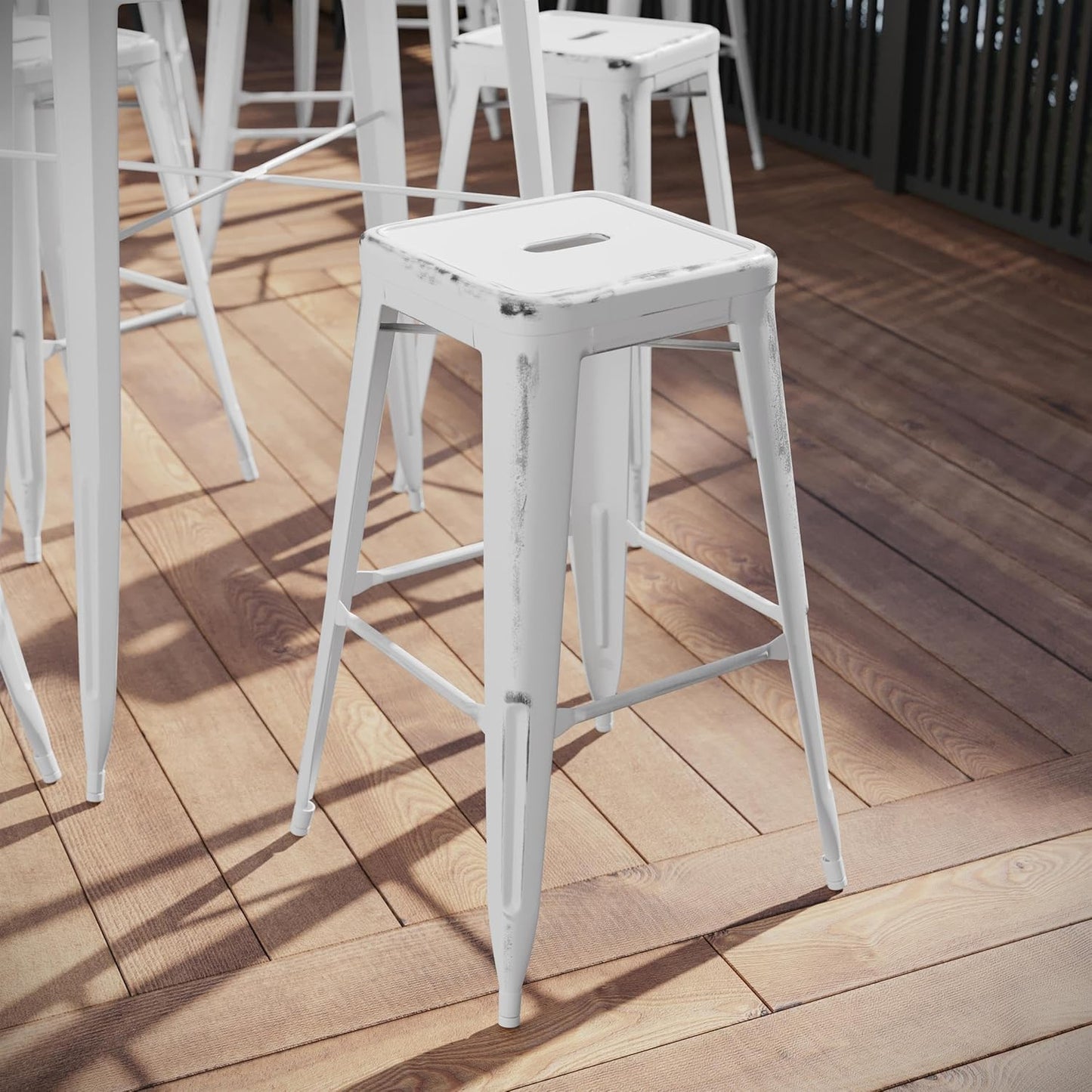 Flash Furniture Kai Commercial Grade 30" High Backless Distressed White Metal Indoor-Outdoor Barstool