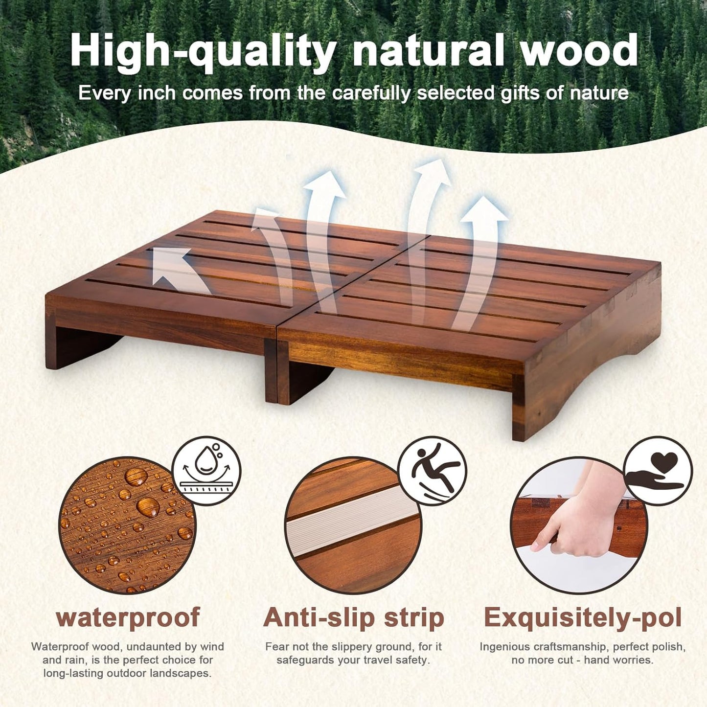 Wood Platform Step Stool, 23.6" Durable Mobility Stepping and Stair Assist Indoor & Outdoor for Adults & Elderly, Heavy Duty/Non-Slip Step Stool for Handicap, Bedroom, Kitchen