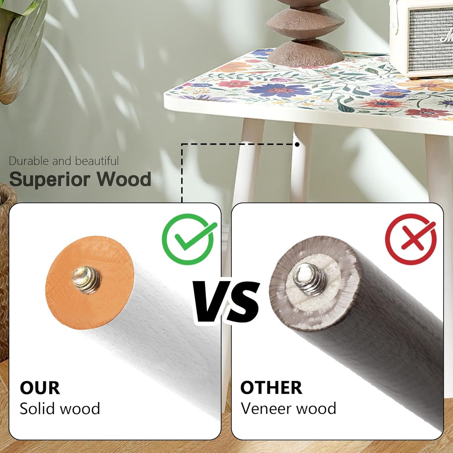 Mandala Small Rectangle End Table, Side Table with Black Flowers Finish, Retro Modern Small Coffee Table for Balcony, Living Room(11.8" D x 15.7" W x 17" H, White, Rectangle)