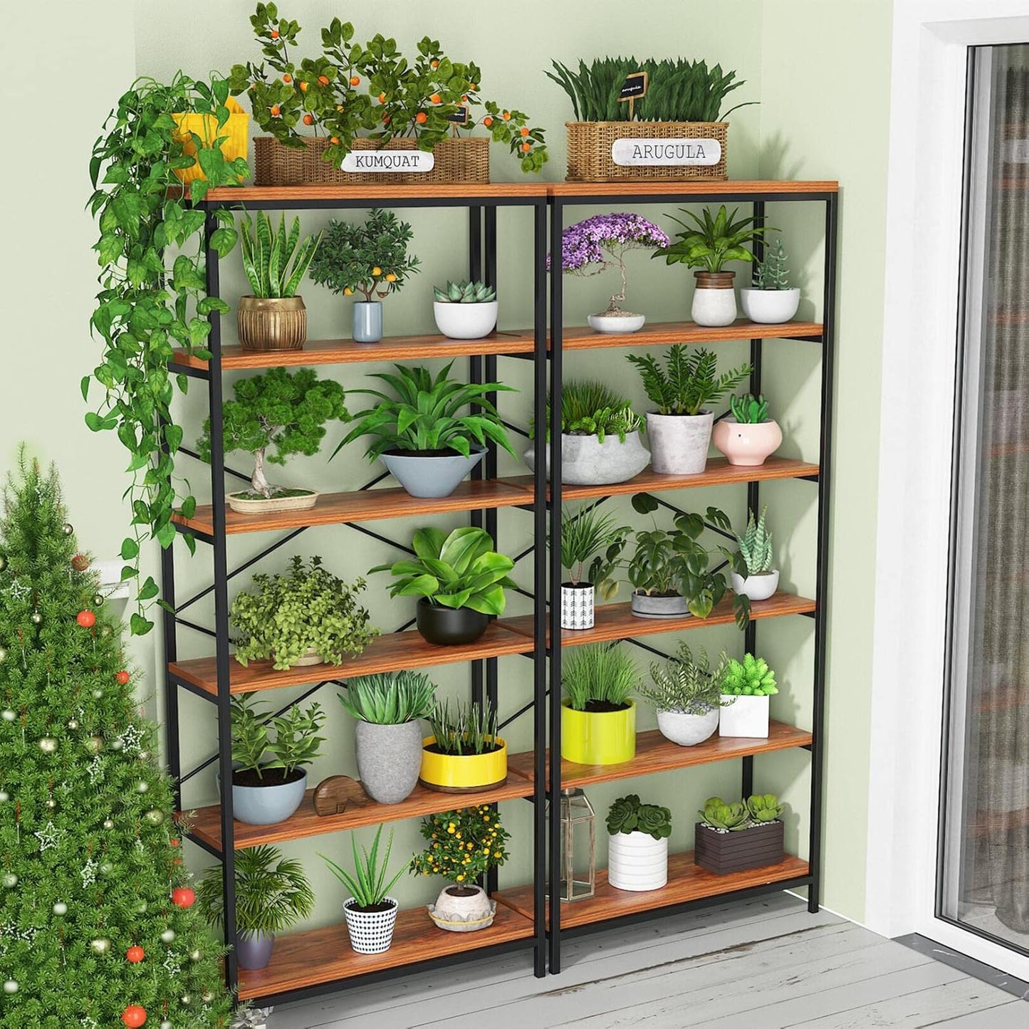 Himimi 6 Tier Industrial Bookshelf, Vintage Standing Storage Shelf, Display Shelving Units, Tall Bookcase, Industrial Metal Book Shelves for Living Room Bedroom and Home Office