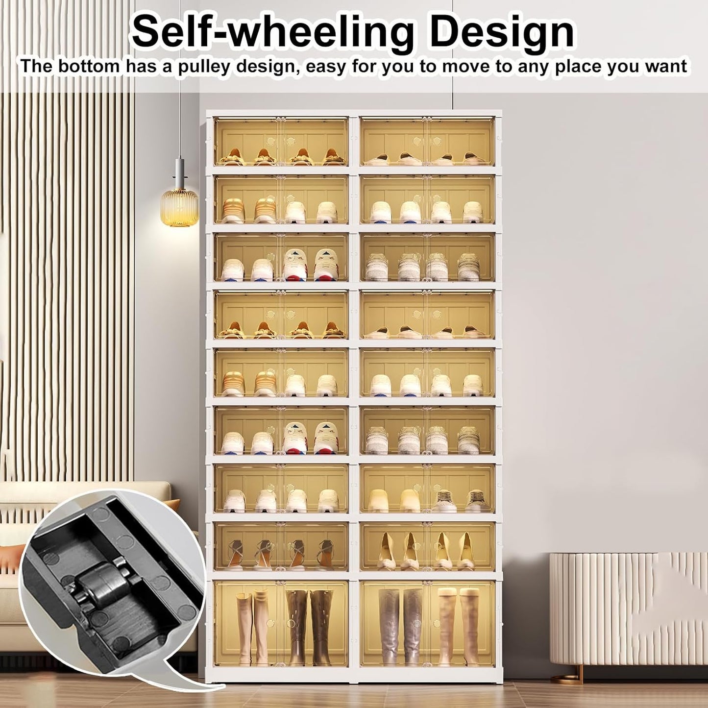 ELPHECO 9 Tier 36 Pairs Large Shoe Rack Organizer - Foldable Sneaker Cabinet Bins, Stackable Shoe Storage Shelf, Collapsible Shoe Cabinet with Double Doors for Entryway