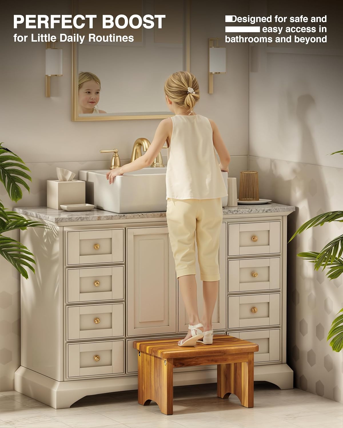 Wooden Step Stool, 9'' One Step Stool for Adults, Wooden Beside Step with 550 Lbs Load Capacity, Heavy Duty/Portable/Nonslip/Durable Construction Safe Step for Bedroom/Kitchen