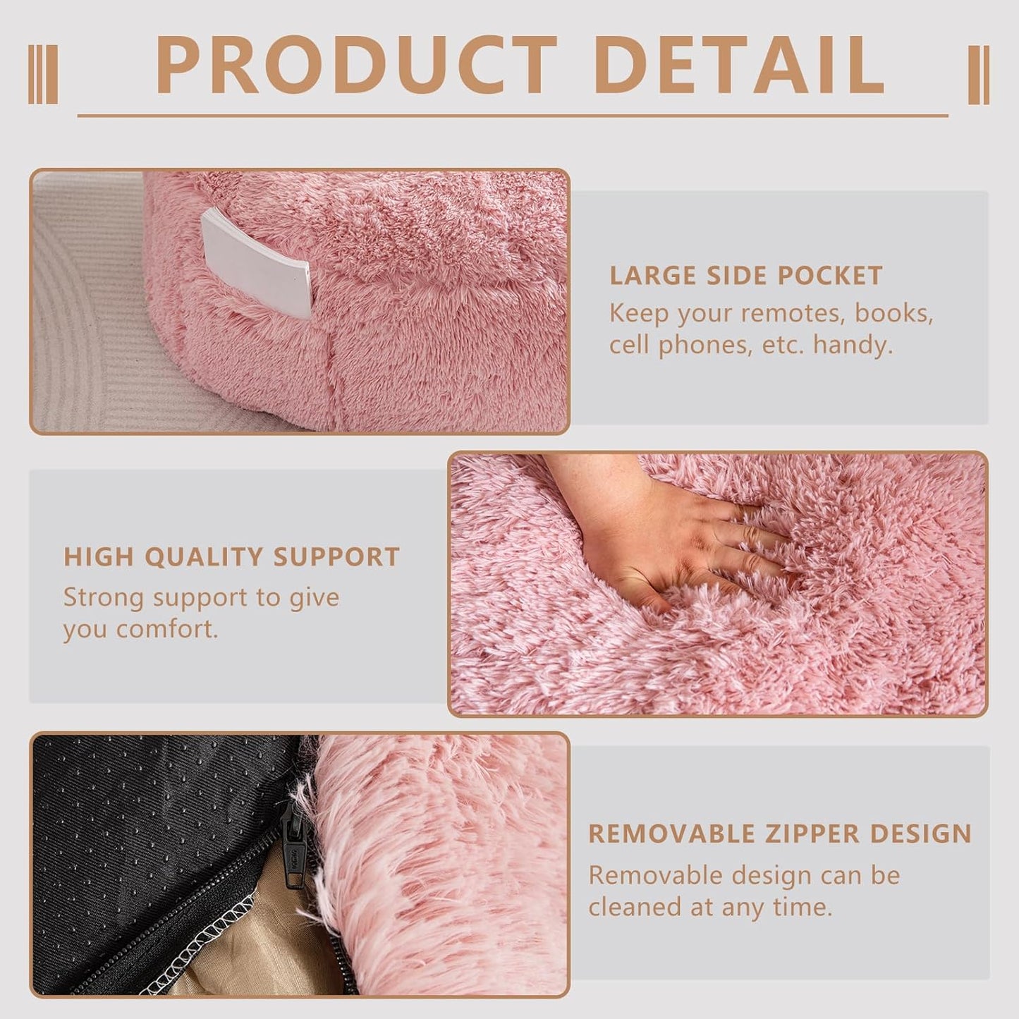 BYBYME Giant Bean Bag Chair, Faux Fur Bean Bag Couch with Filler Large Living Room Bean Bag Chairs for Adults, Big Lazy Sofa Accent Chair with Pocket Floor Chair