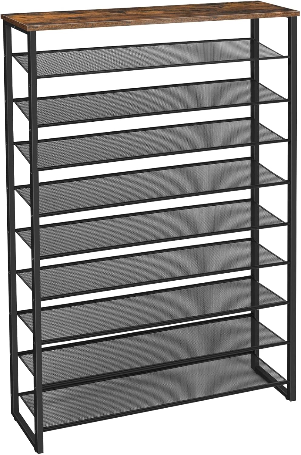 HOOBRO 10-Tier Shoe Rack, 39.4" L Shoe Storage Organizer, Large Capacity Shoe Shelf for Front Door Entrance, Entryway, Hallway, Holds 45-50 Pairs of Shoes, Closet, Rustic Brown BF171XJ01