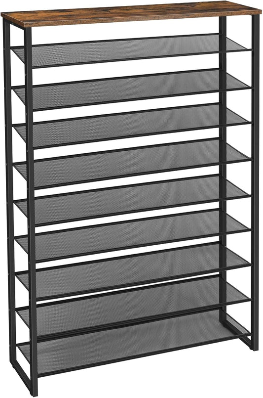 HOOBRO 10-Tier Shoe Rack, 39.4" L Shoe Storage Organizer, Large Capacity Shoe Shelf for Front Door Entrance, Entryway, Hallway, Holds 45-50 Pairs of Shoes, Closet, Rustic Brown BF171XJ01