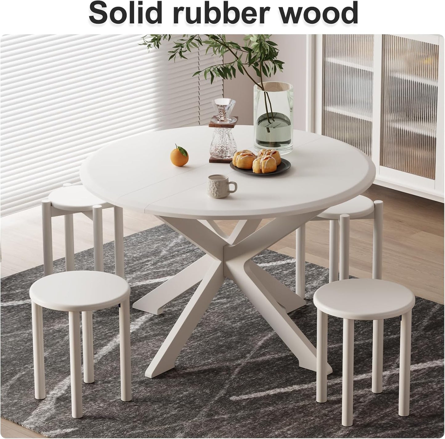 Stackable Stools Set of 4, Wood Stool 18 Inch Stool Stackable Side Tables Nesting Table Sturdy and Durable, No Installation Required for End Table,Top Stackable Round Stools(White Barstool)