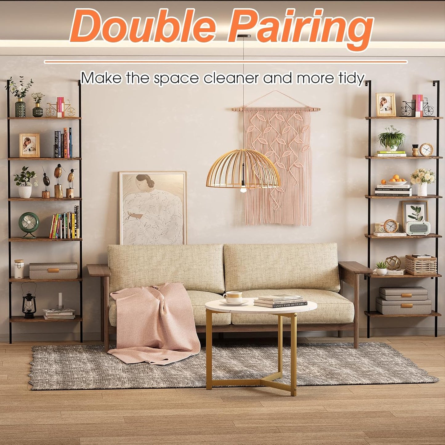 Bookcase Rustic Brown 6 Tiers Modern Bookshelf Room Organizer Open Tall Wall Mount Bookcase Standing Leaning Wall Shelves Industrial Decorative Living Room Bed Room (Rustic Brown)