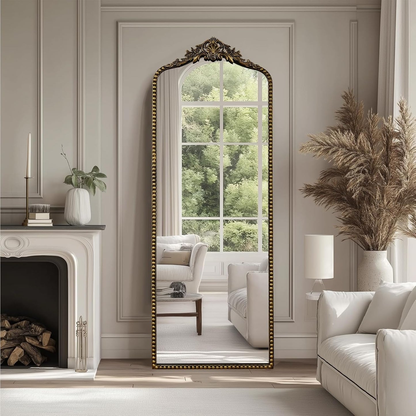 G-LEAF Vintage Baroque Full Length Floor Mirror 22"X65", Victorian Antique Mirror with Black Brush Gold Ornate Metal Frame for Fireplace Entryway Living Room Hallway Bathroom