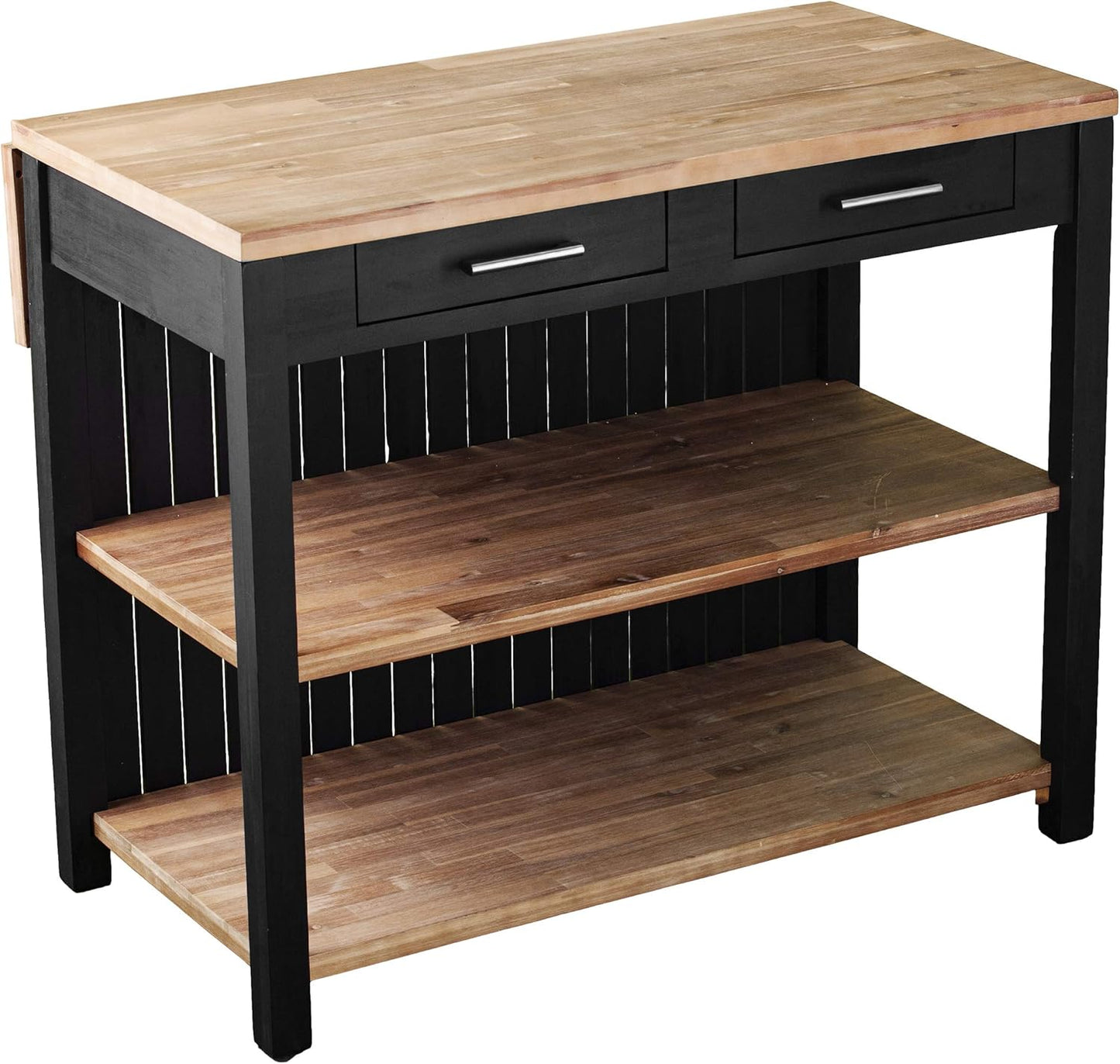 SEI Furniture Berinsly Expandable Freestanding Kitchen Island, Black, Natural