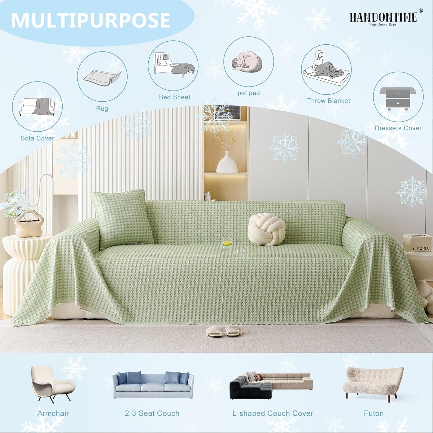 HANDONTIME Cooling Dog Couch Cover Ice Silk Washable & Breathable Pet Sofa Protector, Durable Couch Covers for Sofa Pet Friendly Soft Dog Cooling Bed Cover Sofa Protector Covers (Green, 71"x134")