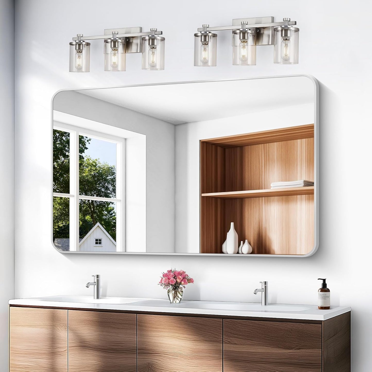 BONEWEI Silver Bathroom Mirror,55x36 inch Wall Mirror for Bathroom Wall Mounted,Rectangle Mirror for Bathroom Over Sink,Modern Frame Round Corner for Living Room,Bedroom Entryway,Horizontal/Vertical