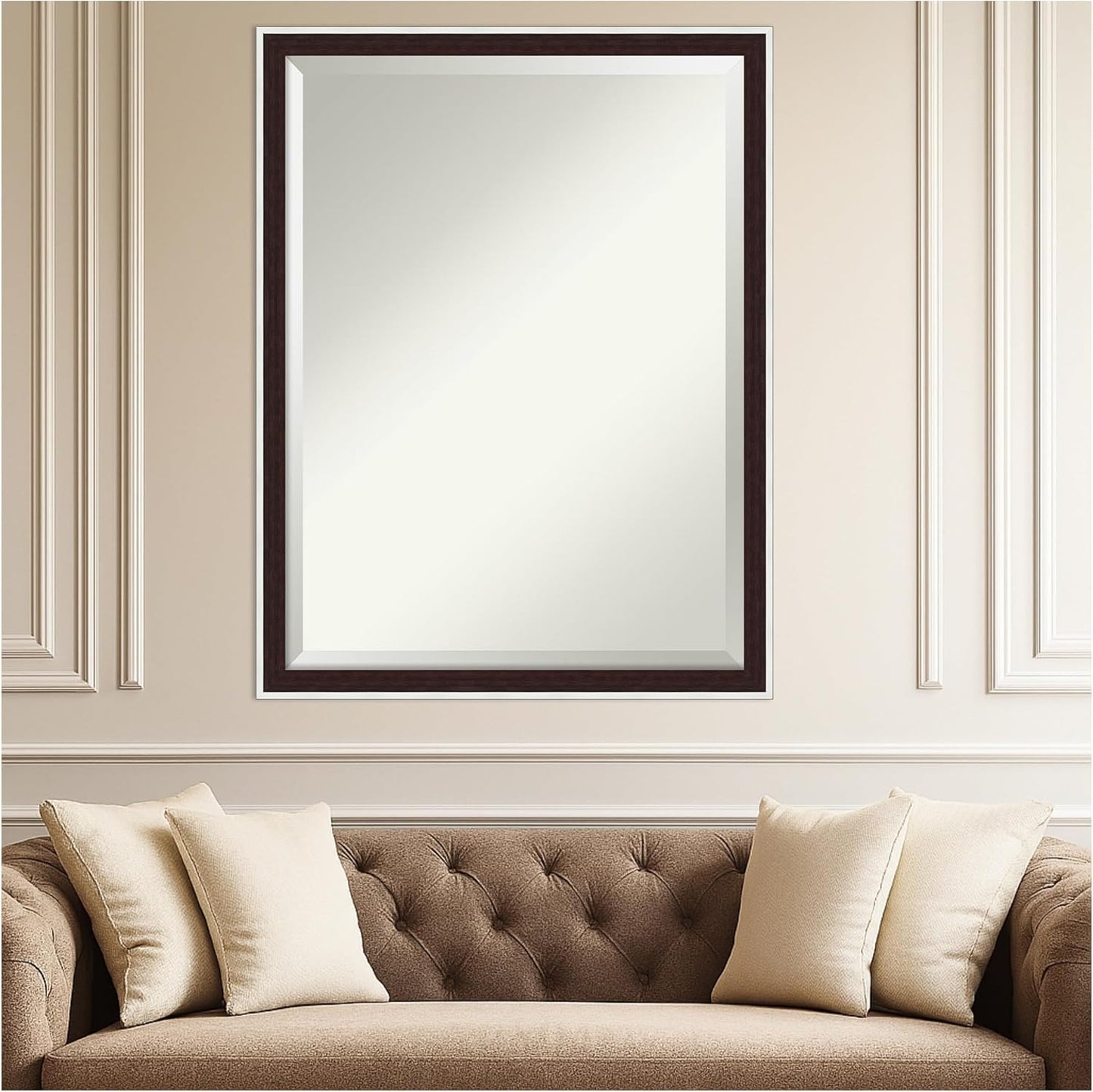 Amanti Art Wall Mirror 33x43 Maya Espresso Silver Rectangle Bathroom Mirror for Wall Decor Living Room, X-Large Modern Frame, Hangs Horizonally and Vertically, Bathroom Decor, Beveled Edge