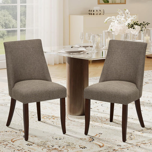 COLAMY Upholstered Dining Chairs Set of 2, Mid Century Modern Kitchen Chairs with Back, Farmhouse Fabric Side Dining Room Chairs with Wood Legs for Dining Room Restaurant, Brown