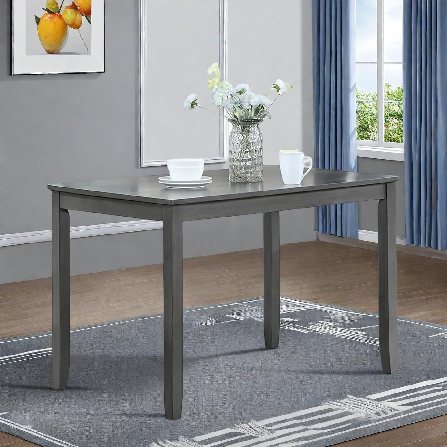 Dining Table for 4, Wooden Rectangular Kitchen Table with Natural Woodgrain Finish, 45.5" MDF Modern Dining Table with Solid Wood Tapered Legs and Rounded Corners, Easy Assembly, Gray