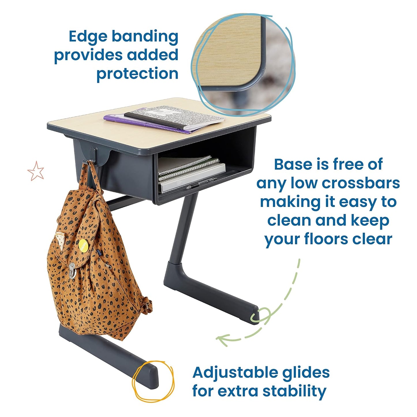 ECR4Kids Cave Open Front Desk with Plastic Book Box, Classroom Furniture, Maple/Black