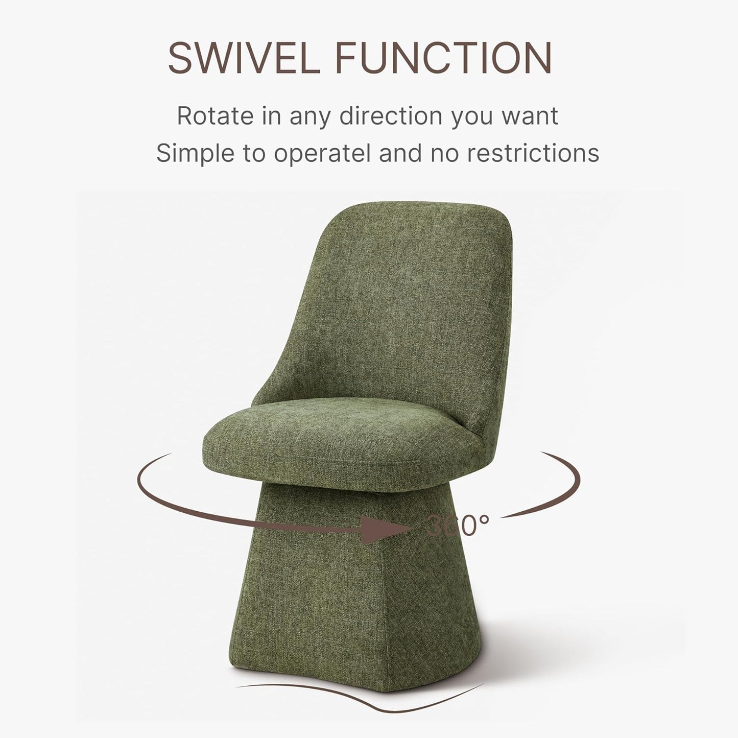 Swivel Dining Chair Mid Century Modern DeskChair High Back Upholstered Linen Fabric SideChair for Kitchen Diningroom Bedroom,Moss Green,2 Box