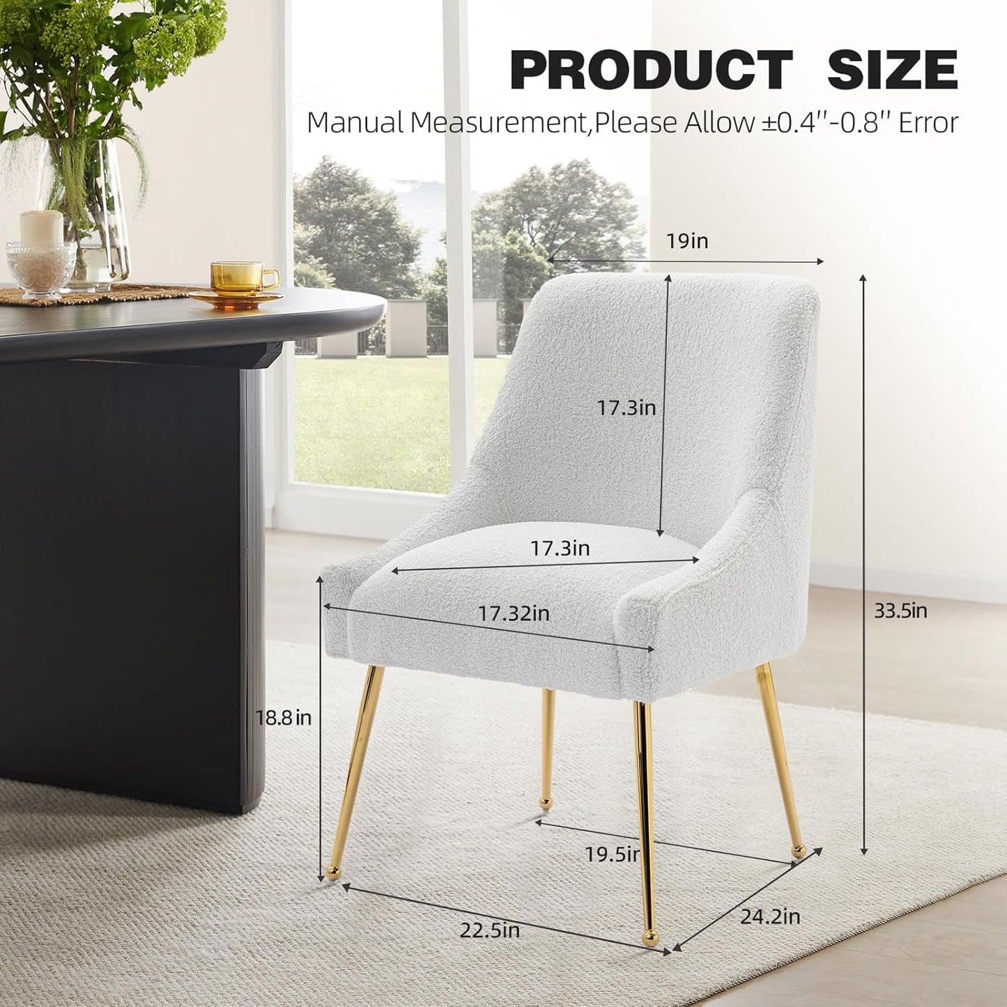 Dining Chairs Medieval Modern Restaurant Chairs, Soft Cushions, Teddy Velvet, Polished Gold Metal Legs, Kitchen Chairs, Living Room White 2-Piece Set