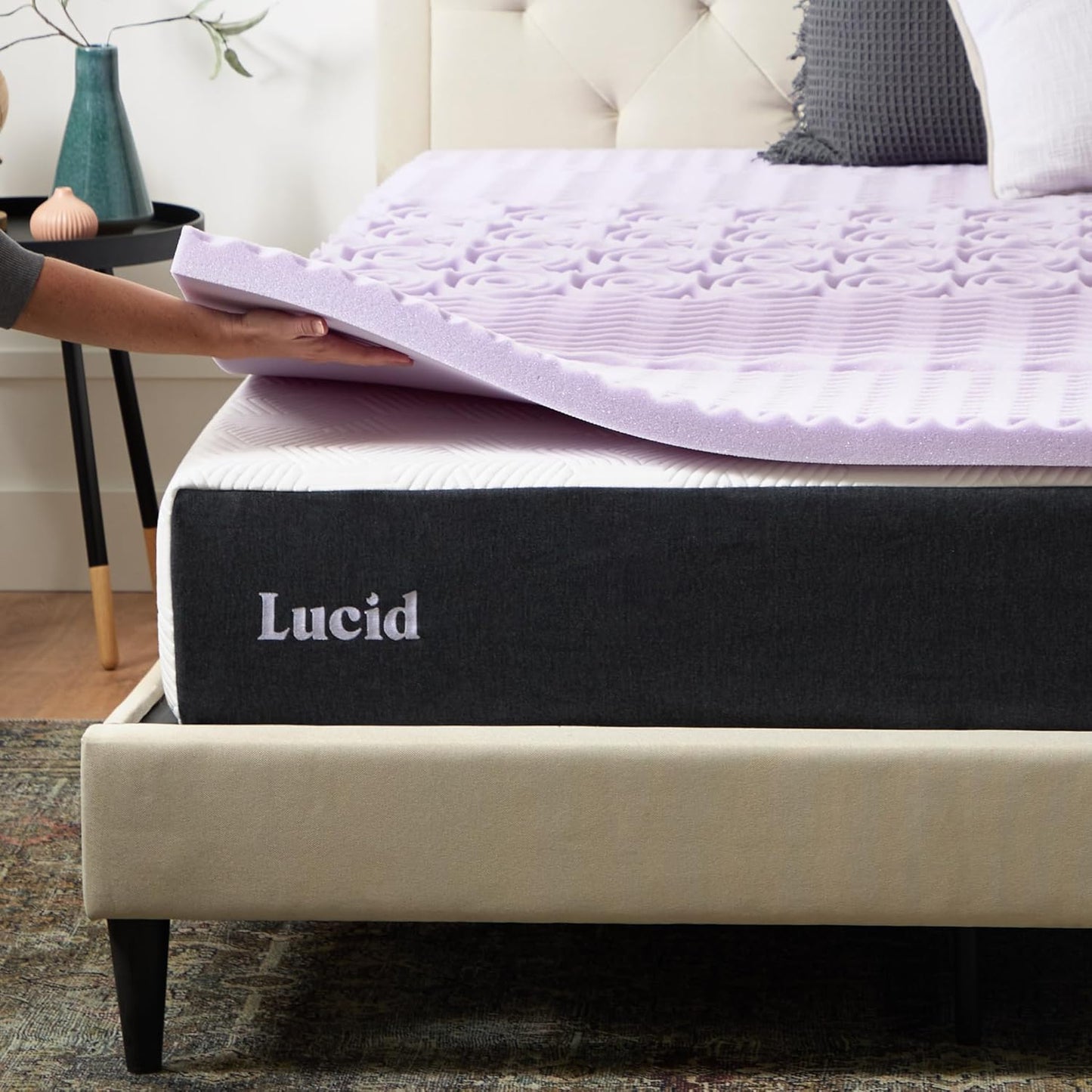 Lucid Lavender Infused 2 Inch Memory Foam Mattress Topper - Twin XL Size - Plush Feel - 5 Convoluted Zones - CertiPUR Certified - New Home Owner & Dorm Room Essentials