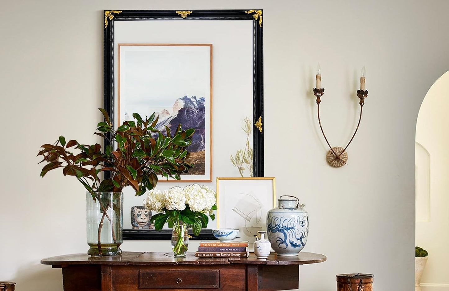 35" x 23" Large Antique Mirror, Black and Gold Modern Elegant Mirror with Victorian Wood Frame for Entryway Over Console, Bedroom, Dining Room