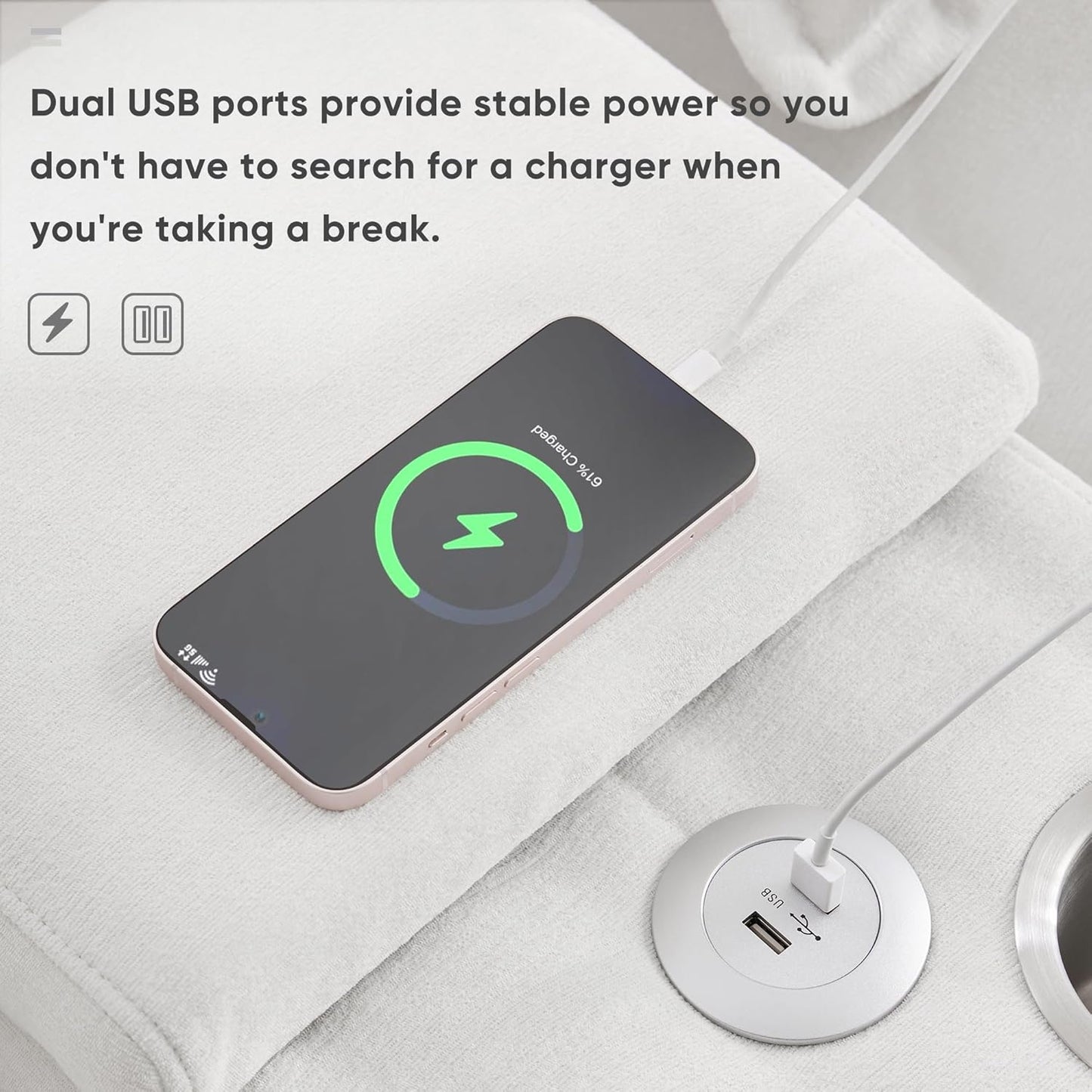 Merax U-Shaped Sectional Sofa with Cupholders, Console and USB Charging Ports, 6-seat Chenille Upholstered Sleeper Couch with Symmetrical Chaise for Living Room, Apartment, 123", White