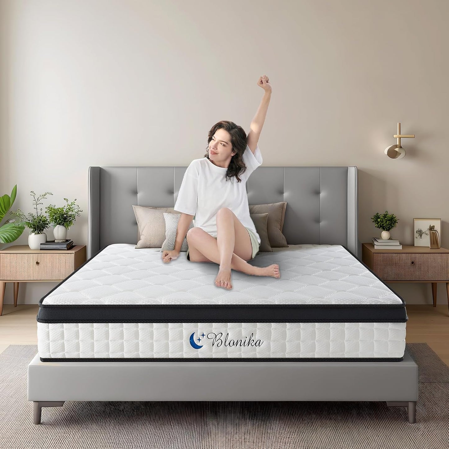 Queen Size 10 Inch Gel Memory Foam Mattress with Individual Pocket Spring for Pressure Relief & Motion Isolation, Premier Comfort Night Sleep, Medium Firm Hybrid Queen Mattress in a Box