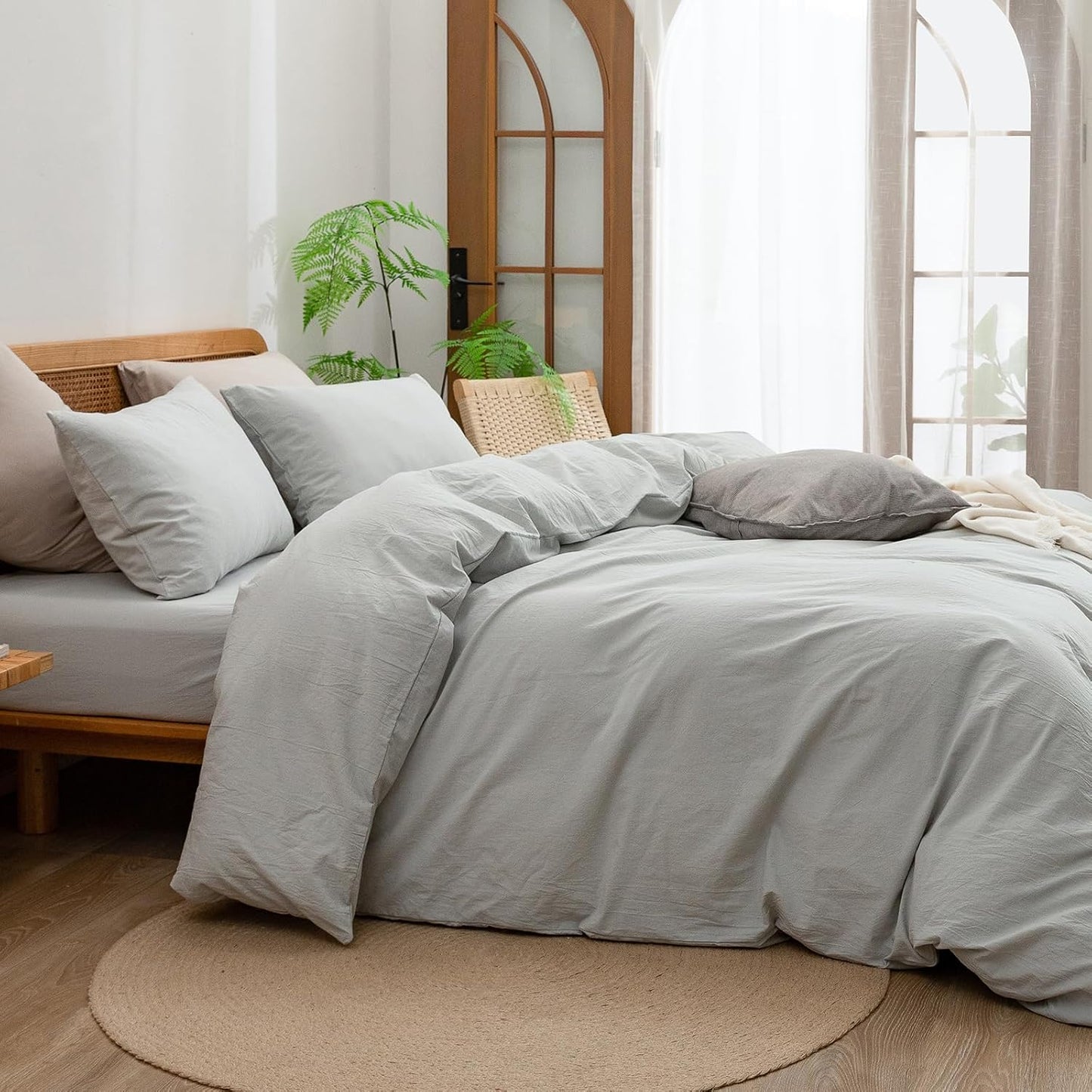 BESTOUCH Duvet Cover Set 100% Washed Cotton Linen Feel Super Soft Comfortable Chic Lightweight 3 PCs Home Bedding Set Solid Northern Droplet Grey Cal King