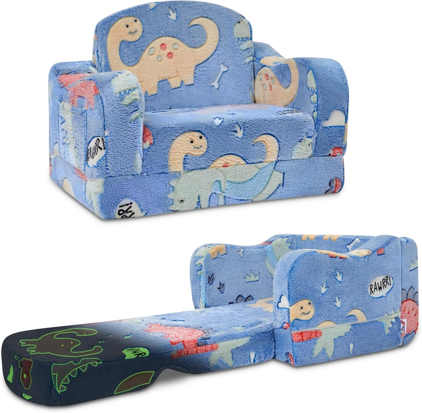 Thick Comfy Toddler Chair and Couch for Kids,2-in-1 Soft Plush Fold Out Sofa for Children,Convertible Couch to Lounger for Toddler