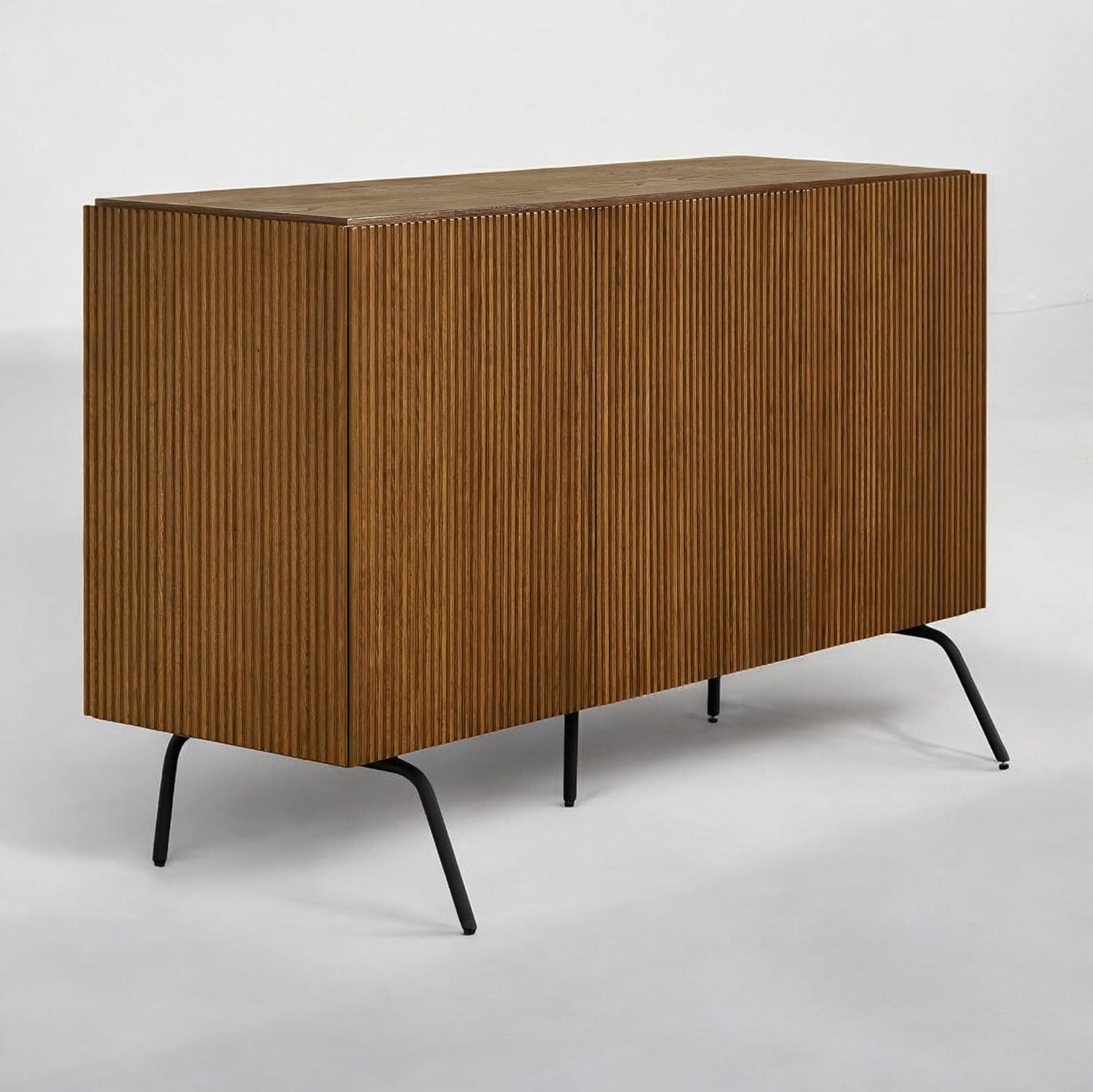 NTC Veil Modern Sideboard with 3 Doors, Buffet Cabinet with Vertical Groove Design and Metal Legs, Storage Cabinet for Living Room, and Hallway, Effortless Assembly - Rustic Oak