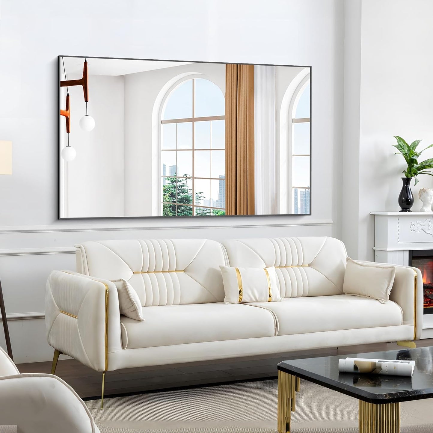 KOCUUY 60x36 Inch Large Black Wall Mounted Mirror,Aluminum Framed Decorative Rectangular Bathroom Mirror for Wall Over Sink,Vanity Mirror for Bedroom Living Room Bathroom,Functional Oversized Mirror