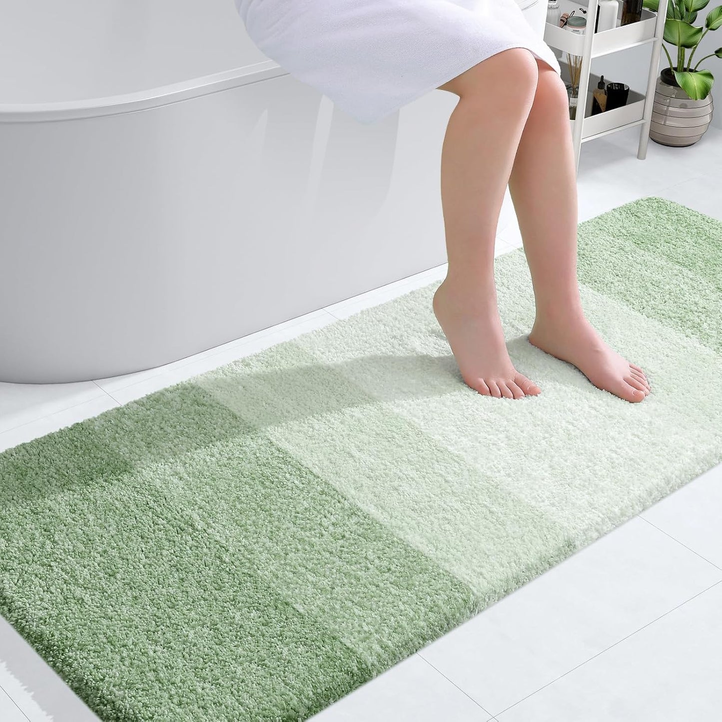 OLANLY Bathroom Runner Rugs 59x24, Extra Soft Absorbent Microfiber Bath Rugs, Rubber Backing, Quick Dry, Washable Bath Mats for Bathroom Floor, Tub and Shower, Home Decor Accessories, Sage Green