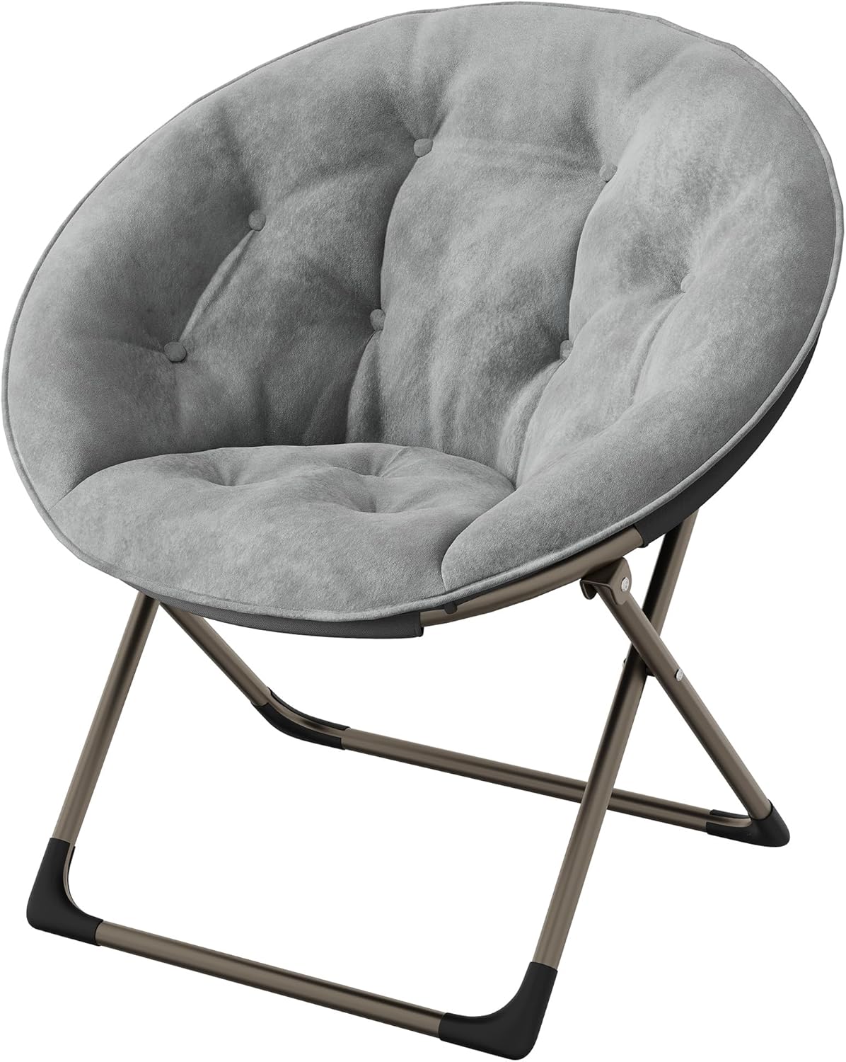 Comfy Saucer Chairs, Gray Folding Reading Lounge Chair, Cozy Faux Fur Living Room Chair with Soft Thick Padded Seat & Metal Frame, Modern Style Bedroom Home for Kids Adults, X-Large, Gold Legs