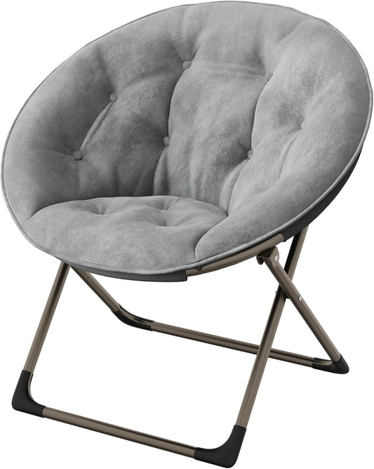 Comfy Saucer Chairs, Gray Folding Reading Lounge Chair, Cozy Faux Fur Living Room Chair with Soft Thick Padded Seat & Metal Frame, Modern Style Bedroom Home for Kids Adults, X-Large, Gold Legs