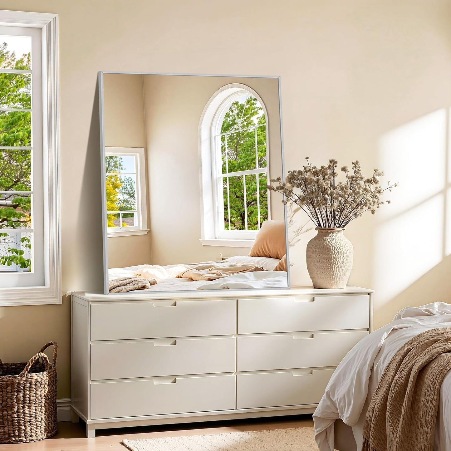 KOCUUY Silver Framed Mirror, 30"x36" Rectangle Bathroom Mirror for Wall, HD Tempered Glass, Anti-Rust Frame, Modern Design for Bathroom, Bedroom, Living Room, Entryway