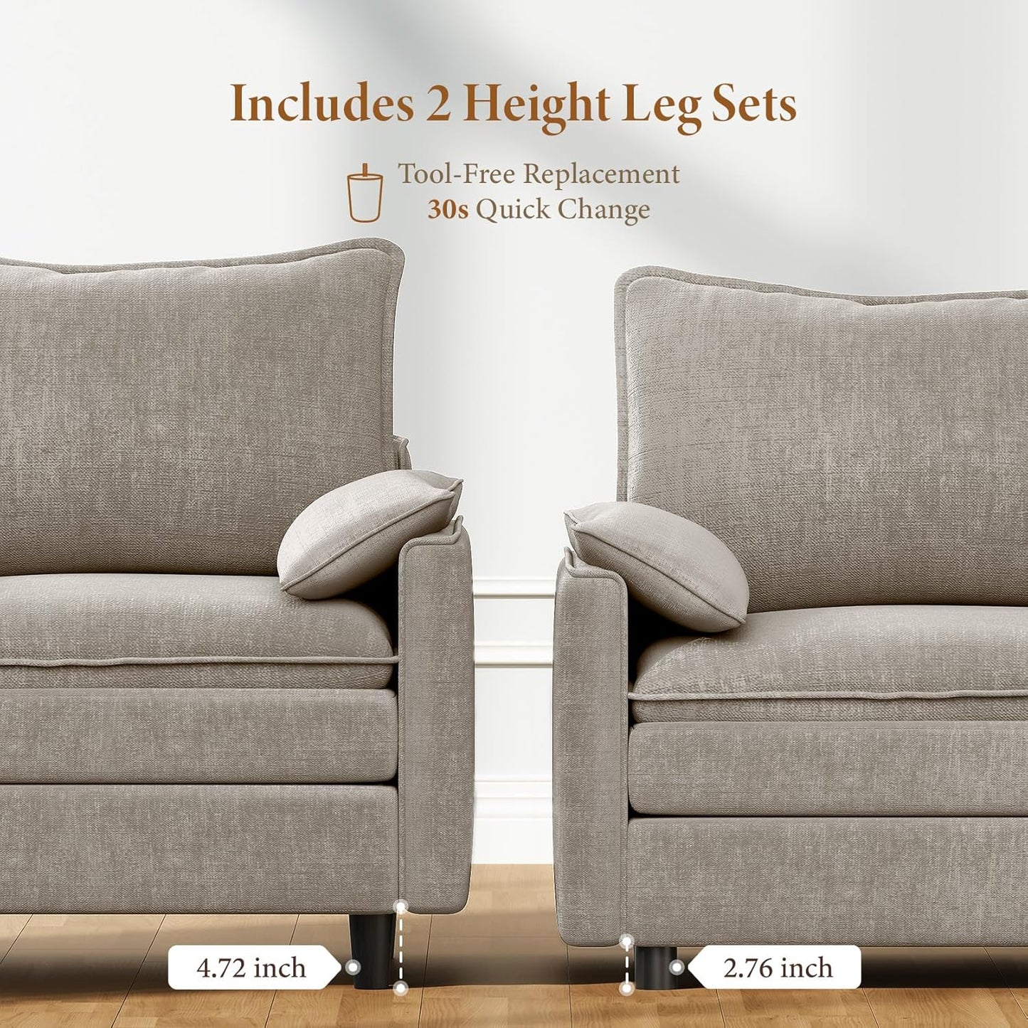 Vesgantti 74" Loveseat Sofa for Living Room, Comfy Cloud Couch Deep Seat Chenille Modern 2 Seater Small Sofa with Armrest Pillow, Easy Assembly for Small Spaces, Light Brown