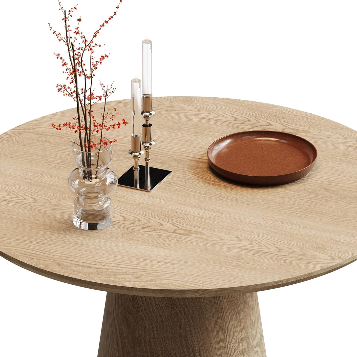 Round Dining Room Table for 4, 43'' Modern Farmhouse Kitchen Table with Round Pedestal, for Kitchen, Living Room, Cafe,Small Spaces, Apartment Wood