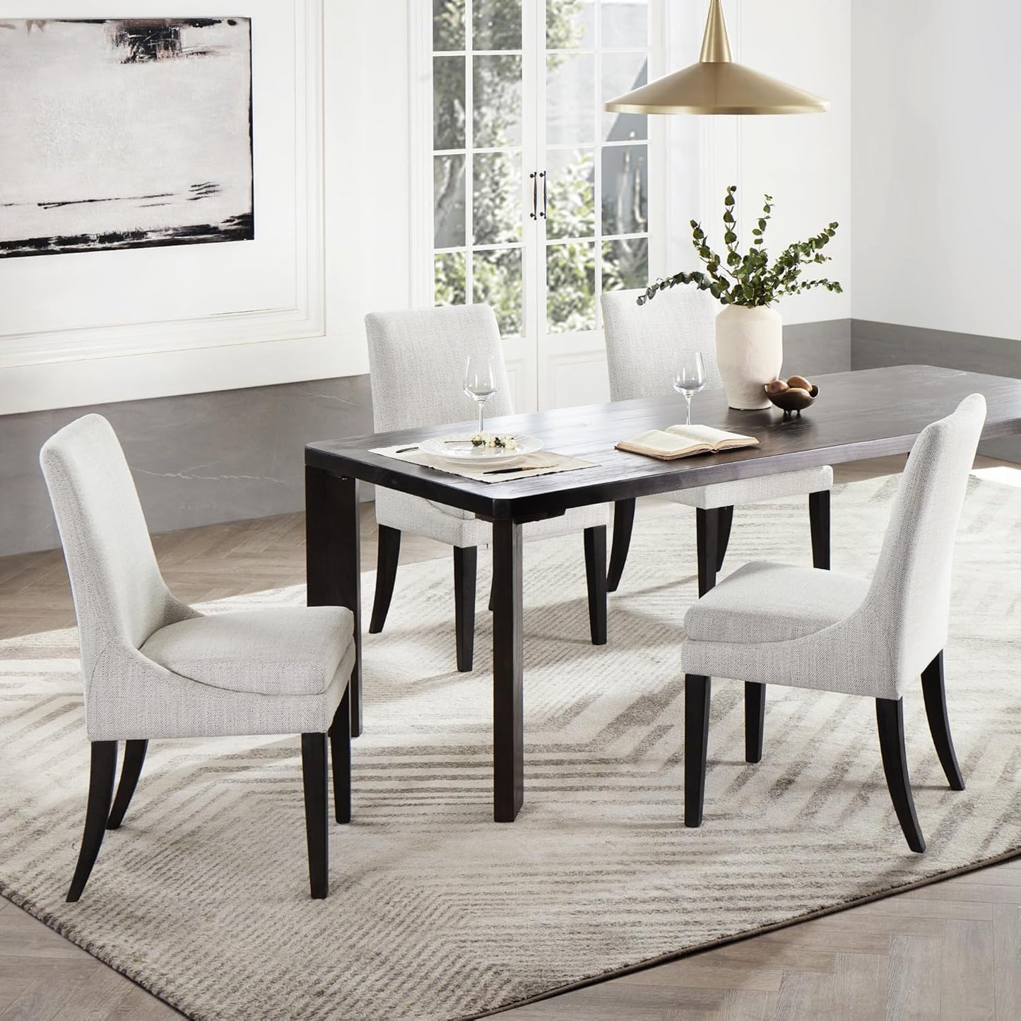 Upholstered Dining Chairs Modern Sidechair Performance Fabric High Back Armlesschair for Diningroom Kitchen,Linen,Set of 2(1 Box)