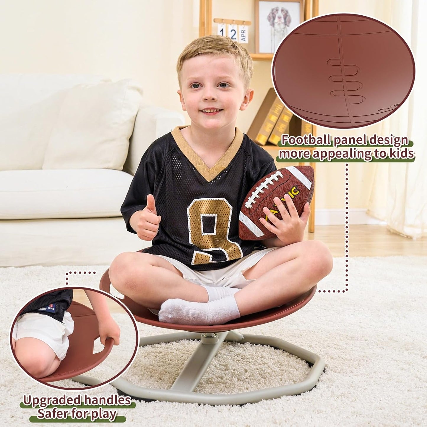 KidBloom Spinning Chair for Autistic Kids, Football Sensory Toys for Kids with Autism, Upgrade Handle Autism & ADHD Sensory Chair