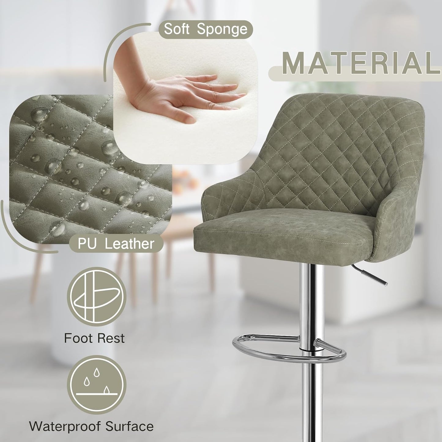 VECELO Bar Stools Set of 4, Adjustable Bar Stools with Back, Bar Height Stools for Kitchen Counter