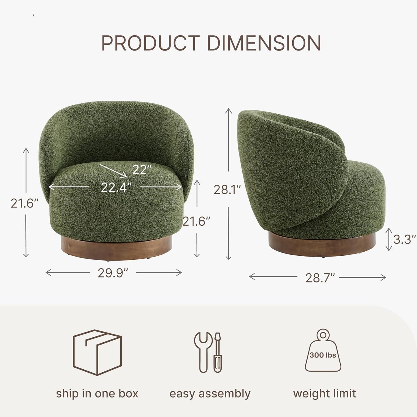 Swivel Accent Chair Round Barrel Armchair Upholstered Performance Fabric for Living Room Bedroom Waitingroom,1 Box,Moss Green