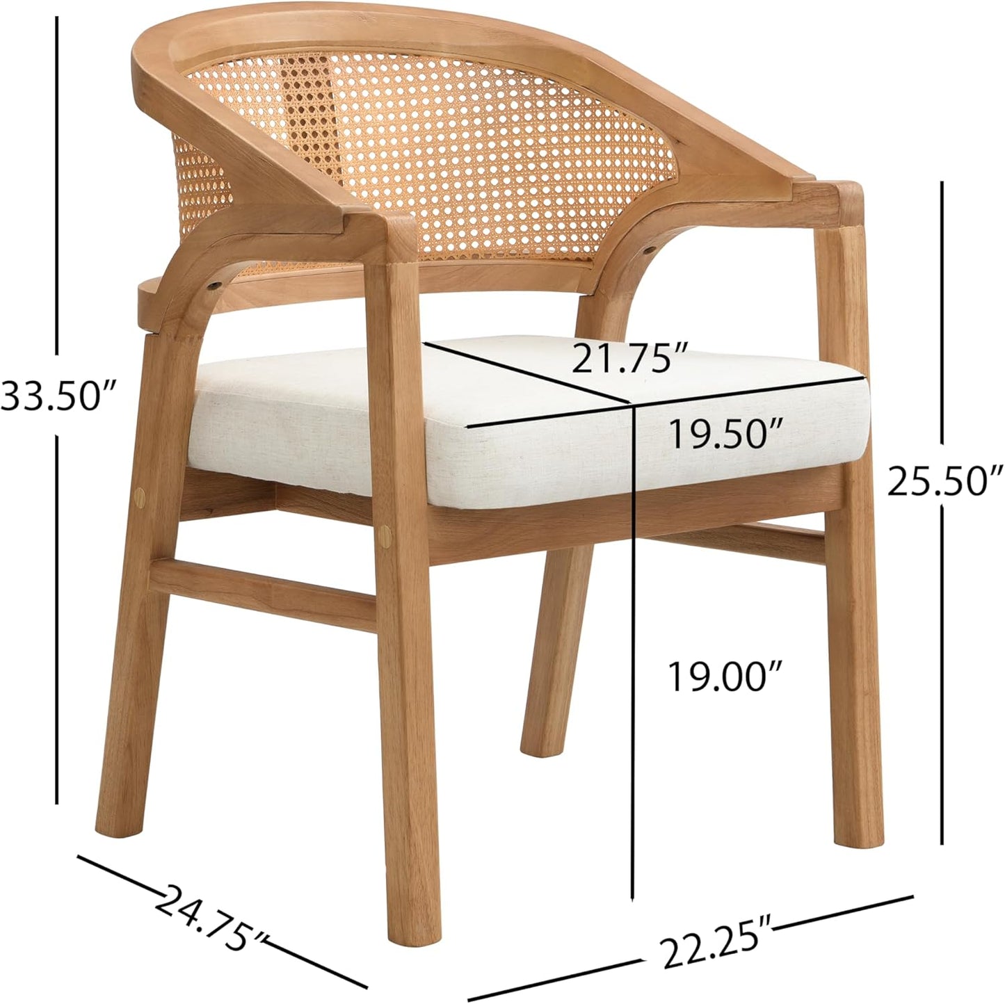 Christopher Knight Home Faritel Modern Wooden Dining Chairs Set of 2, Fabric Upholstered Kitchen Side Armchairs, Living Room Comfy Reading Chair with Curved Rattan Back, Natural Oak+Beige