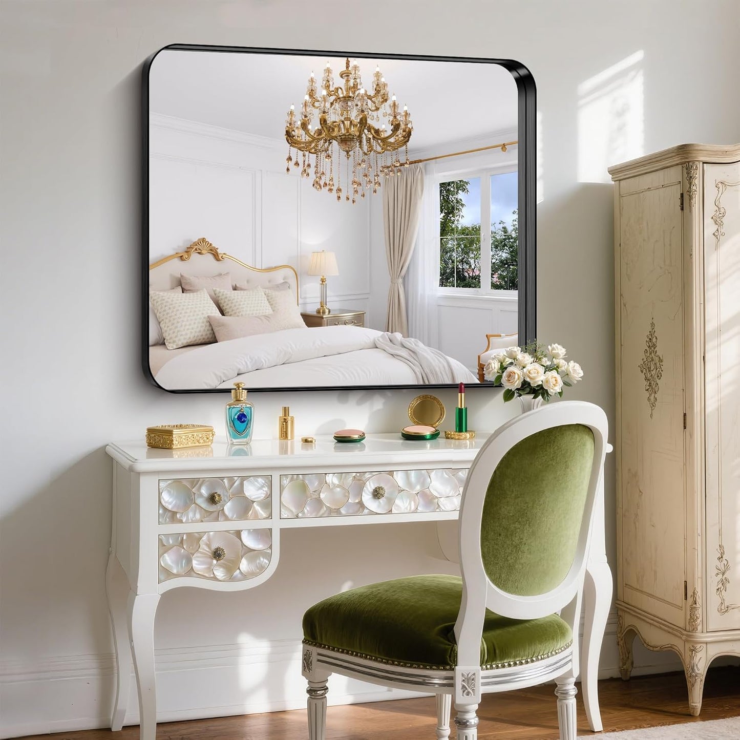 FORBATH 36x40 Inch Bathroom Mirror, Brushed Black Deep Frame Wall Mirror with Rounded Corners, Anti-Rust Tempered Glass for Modern Farmhouse Vanity (Horizontal/Vertical)