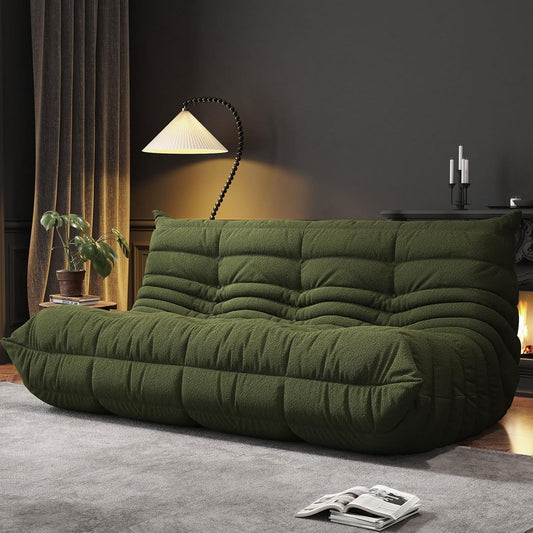 Bean Bag Chairs for Adults, BeanBag Reading Chair Memory Foam Couch 3-Seater, Floor Chair Soft Teddy Material, Comfy Reading Nook Chairs for Bedroom Living Room Office (Green)