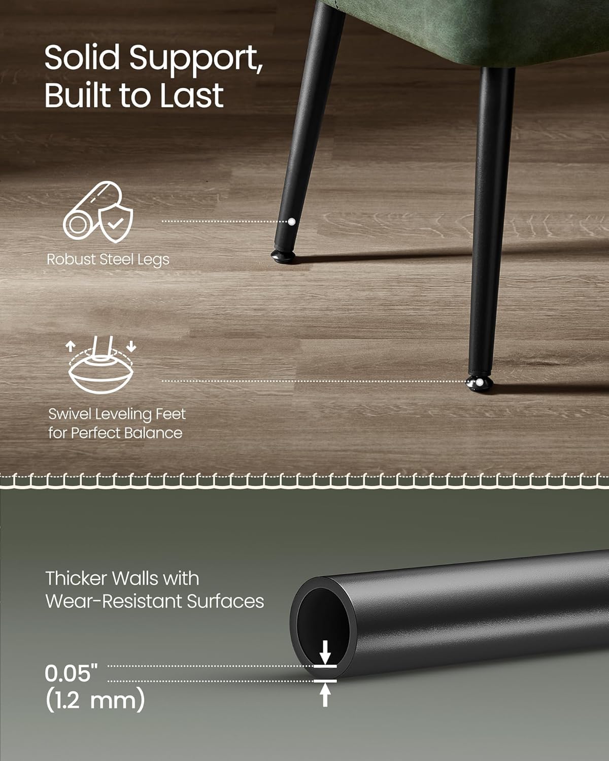 VASAGLE EKHO Collection - Bench for Entryway Bedroom, Synthetic Leather with Stitching, Ottoman Bench with Steel Legs, Living Dining Room, Mid-Century Modern, Loads 660 lb, Forest Green ULOM076C01