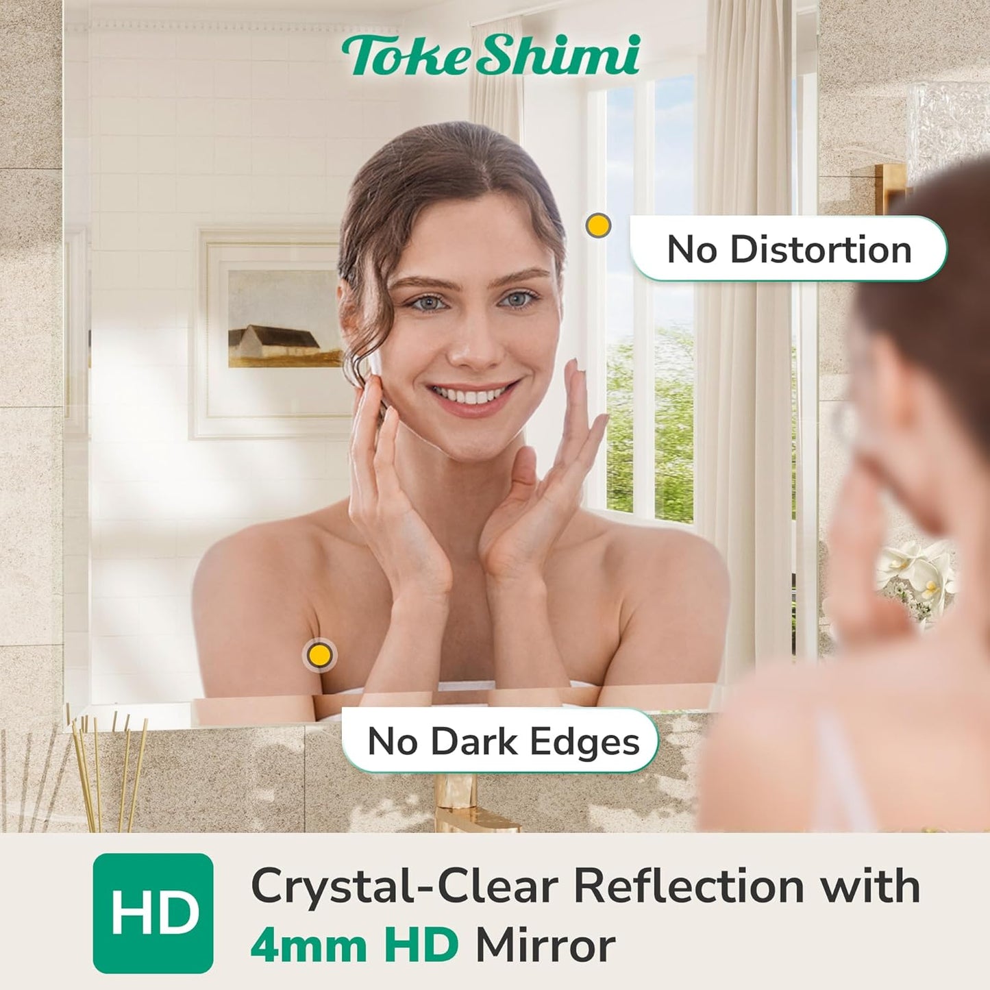 TokeShimi 55x36 Rectangle Bathroom Vanity Mirror Beveled, Tempered Frameless Wall Mirror with 1" Beveled Edge, Shatterproof Farmhouse Mirror Wall Mounted for Living Room, Entryway, Restroom