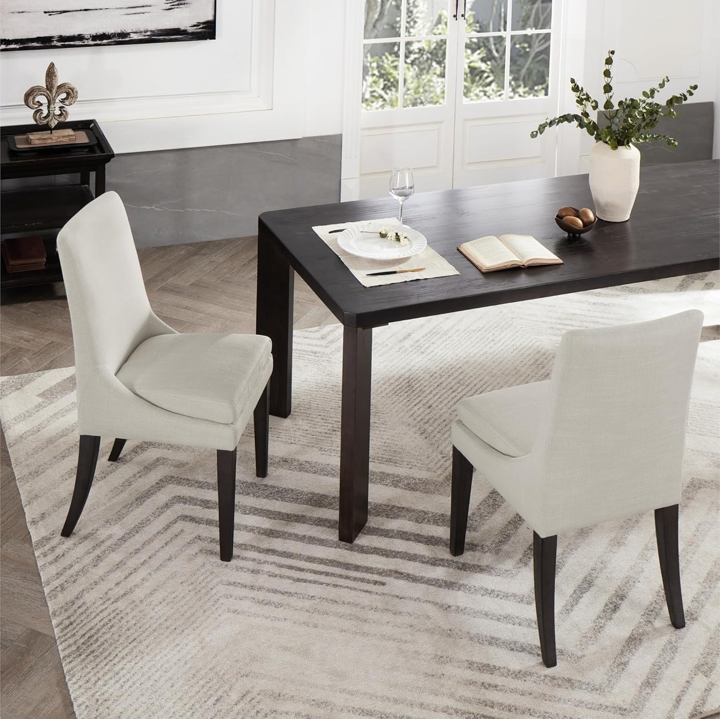 Upholstered Dining Chairs Modern Sidechair Performance Fabric High Back Armlesschair for Diningroom Kitchen,Cream,Set of 2(1 Box)