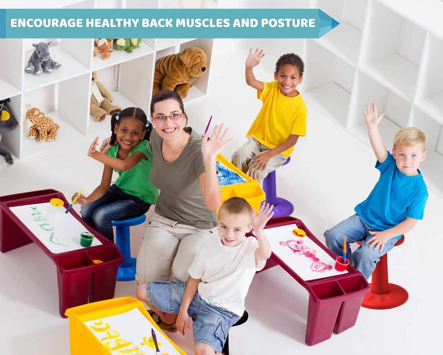 ActiveChairs Kids Wobble Chair, Flexible Elementary Classroom Seating, Improves Focus, Posture and Helps ADHD/ADD, Sensory Desk Chairs, Pre-Teen 17.75" Active Fidget Chairs, Ages 7-12, Purple